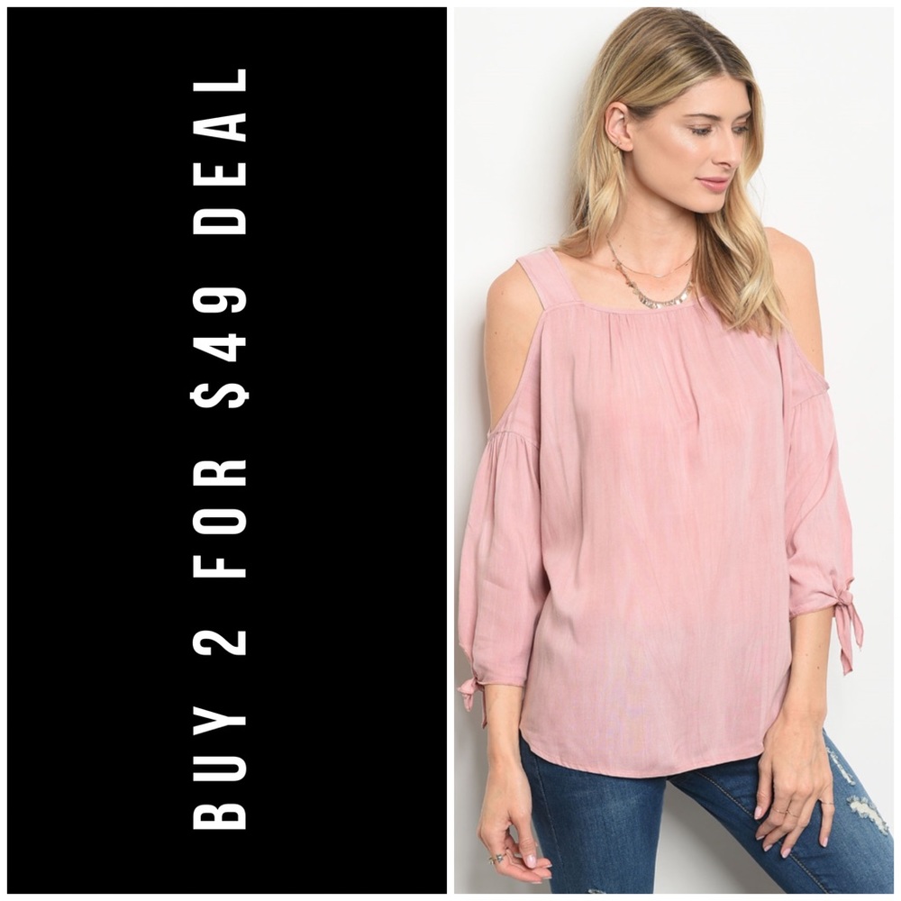 ☀️LAST3️⃣//BLUSH MINERAL WASH COLD SHOULDER TOP